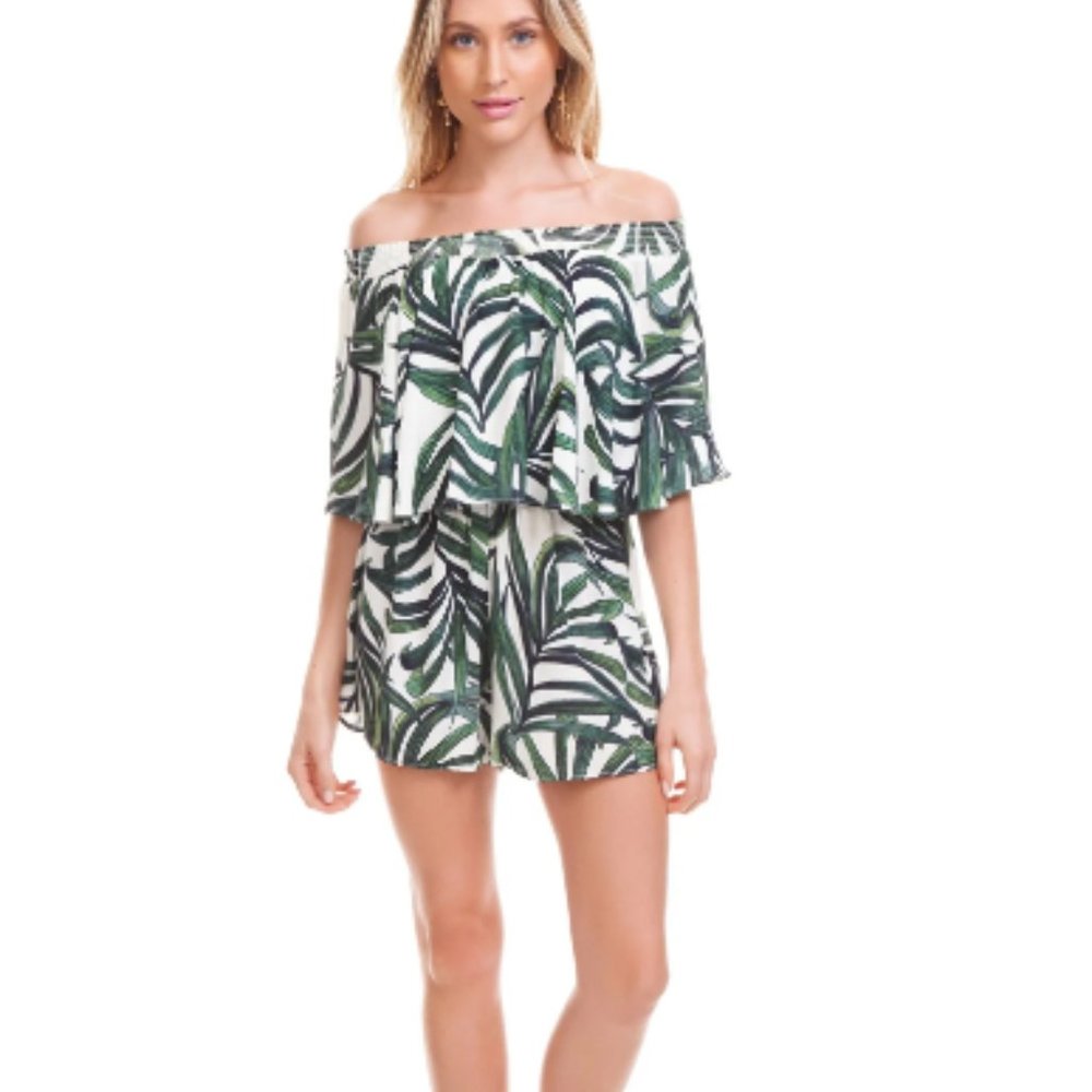 Show Me Your MuMu Rosarita Romper Banana Leaf Print Vacation Tropical